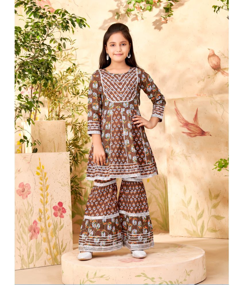     			Aarika Brown Cotton Girls Kurta and Sharara Set ( Pack of 1 )