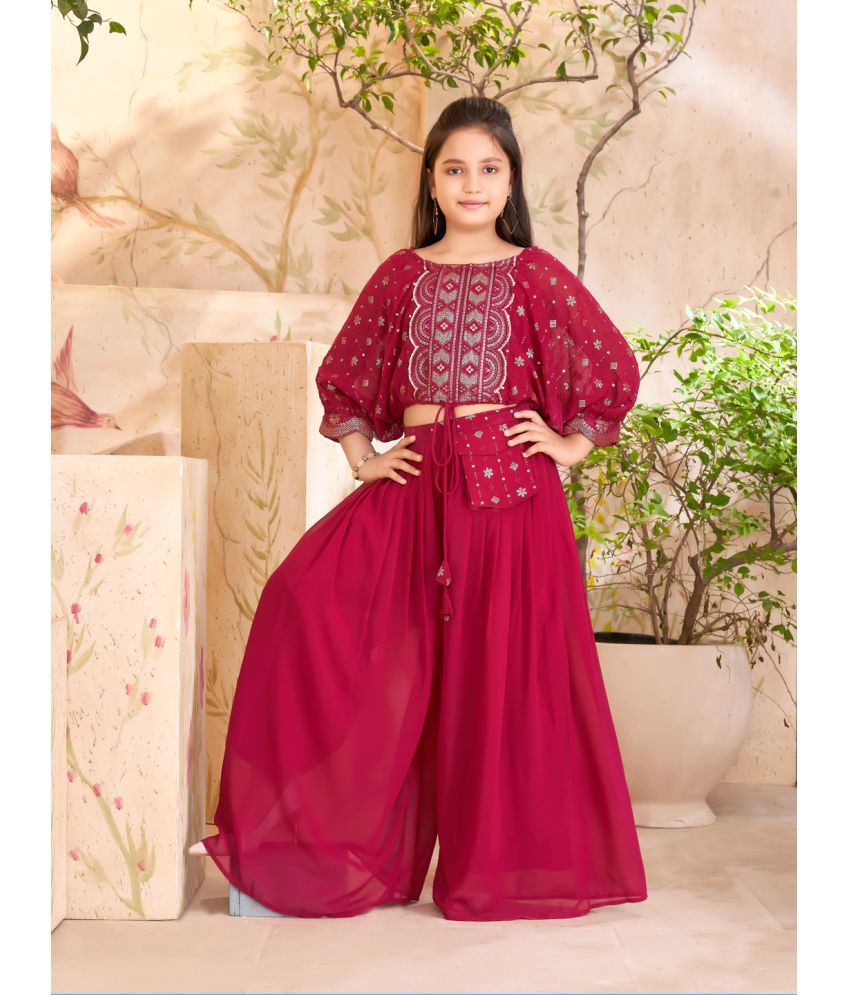     			Aarika Maroon Georgette Girls Kurta and Trousers Set ( Pack of 1 )