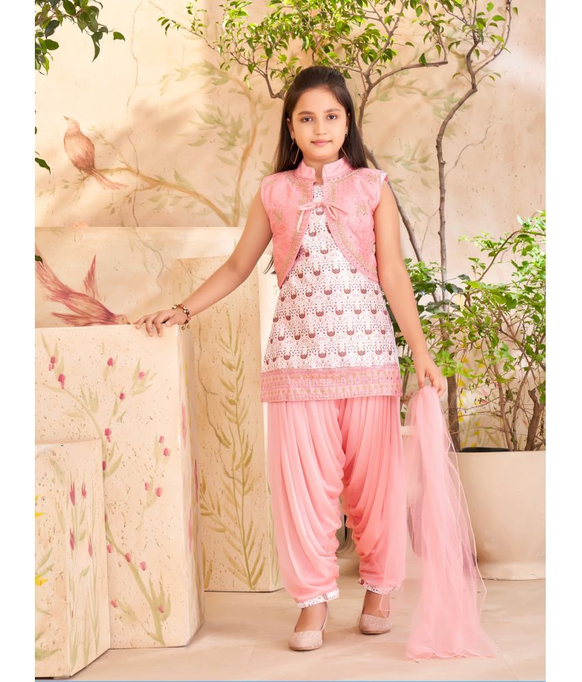     			Aarika Peach Silk Girls Patiala Kurta Set ( Pack of 1 )