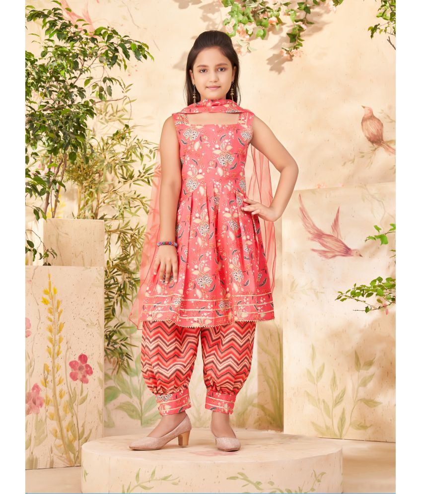     			Aarika Red Cotton Blend Girls Patiala Kurta Set ( Pack of 1 )