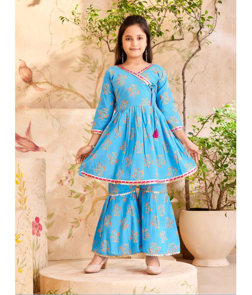     			Aarika Turquoise Cotton Girls Kurta and Sharara Set ( Pack of 1 )