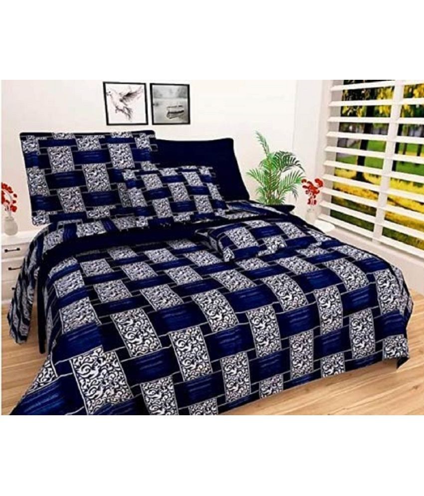     			Blinkberry Microfiber Geometric 1 Double Bedsheet with 2 Pillow Covers - Blue