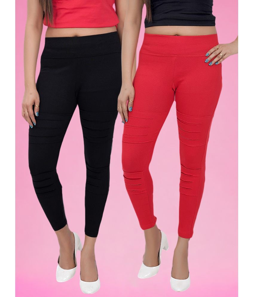     			Colorscube - Black,Red Cotton Women's Leggings ( Pack of 2 )