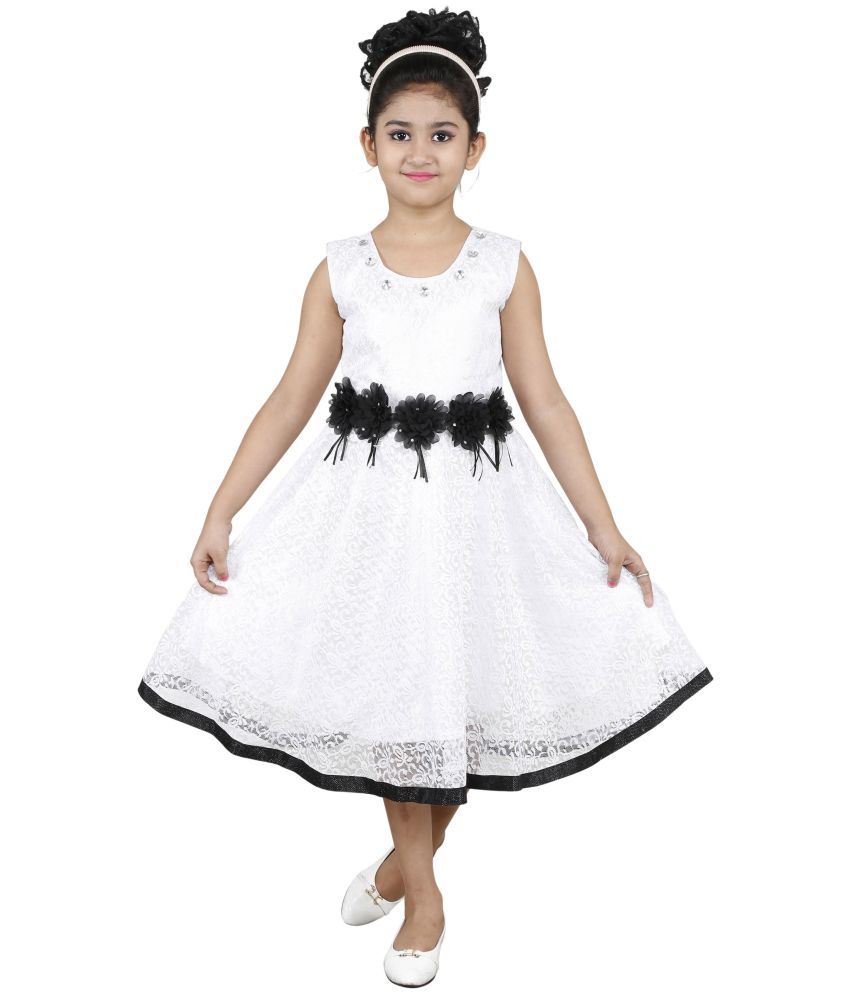     			DEBDESHIK White Net Girls A-line Dress ( Pack of 1 )