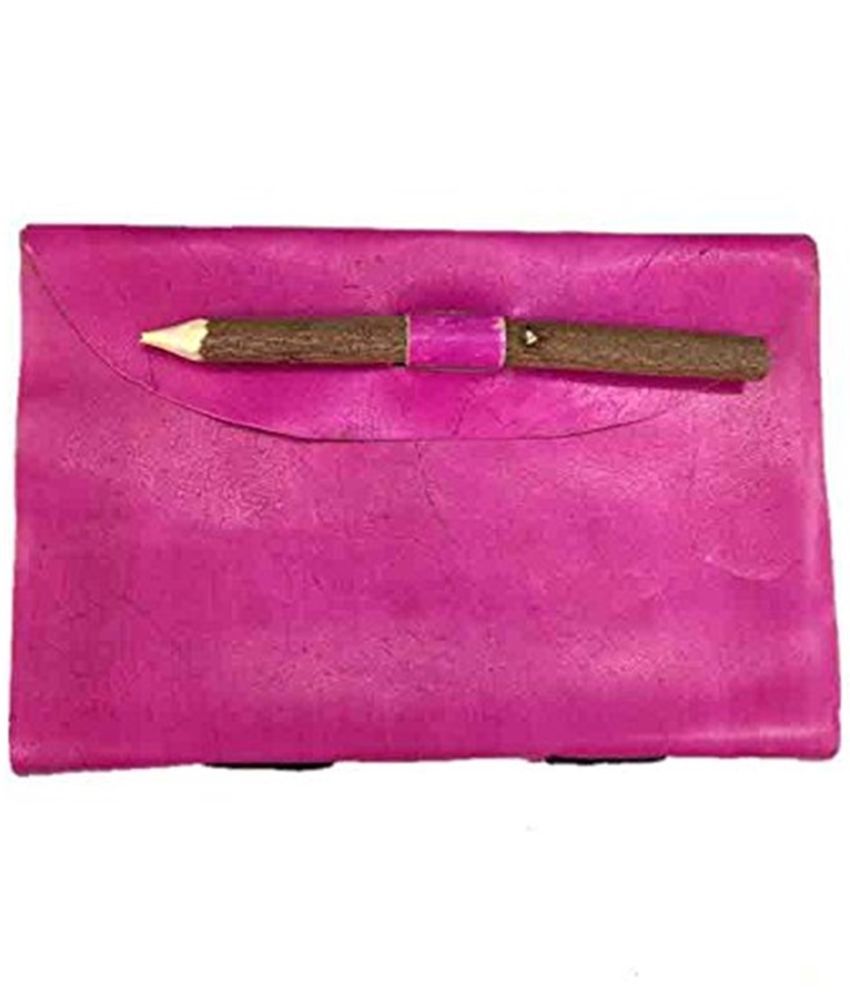     			Journal/Writing Notebook/Blank Diary/Un Lined Pages Book, Leatherbound - 100 Pages, 8.5" x 6", Handmade Pencil INCLUDED Pink Fuschia