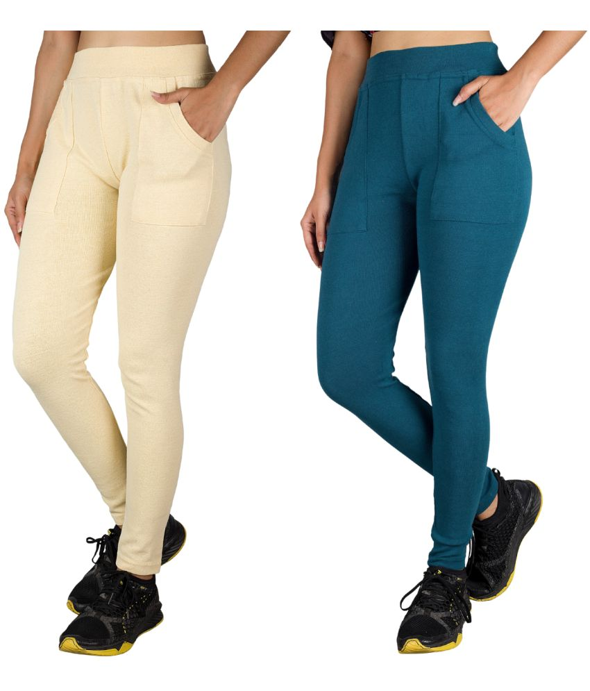     			KARARO JEGGINGS - Cotton Blend Skinny Fit Cream Women's Jeggings ( Pack of 2 )