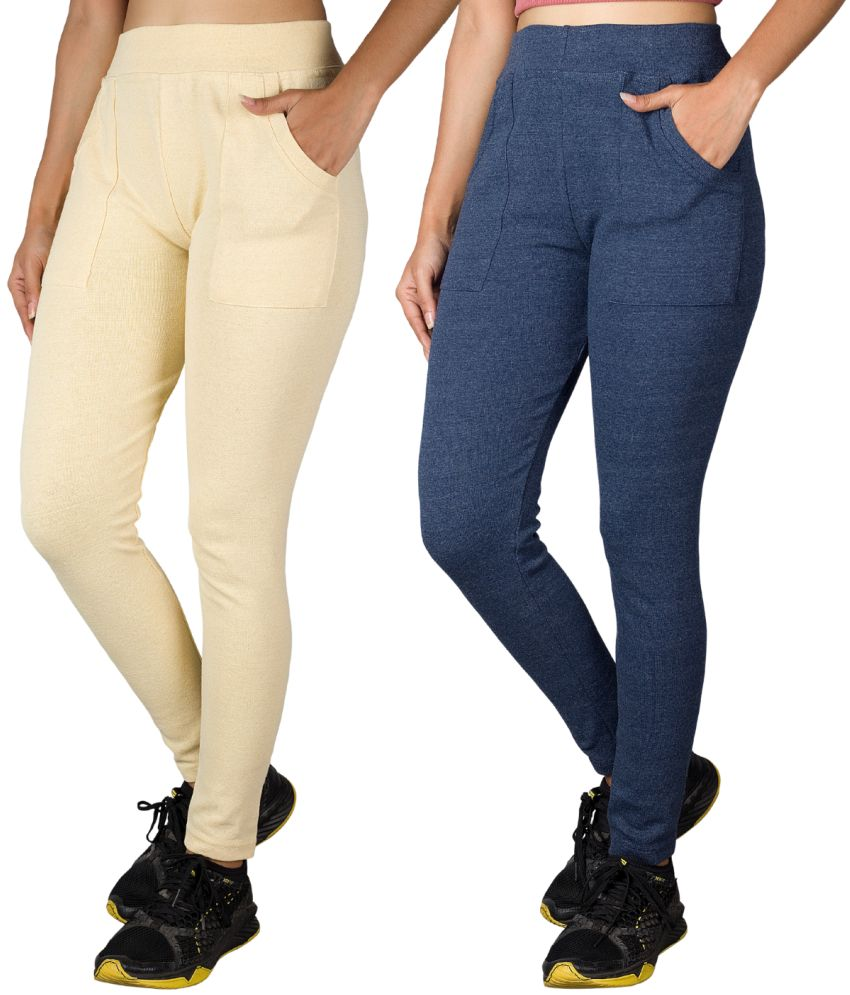     			KARARO JEGGINGS - Cotton Blend Skinny Fit Yellow Women's Jeggings ( Pack of 2 )