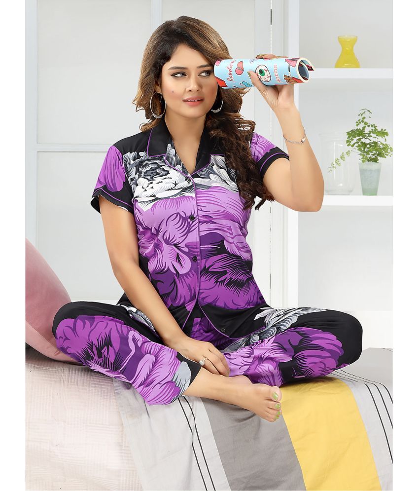     			Ladyvenom Purple Satin Women's Nightwear Nightsuit Sets ( Pack of 1 )