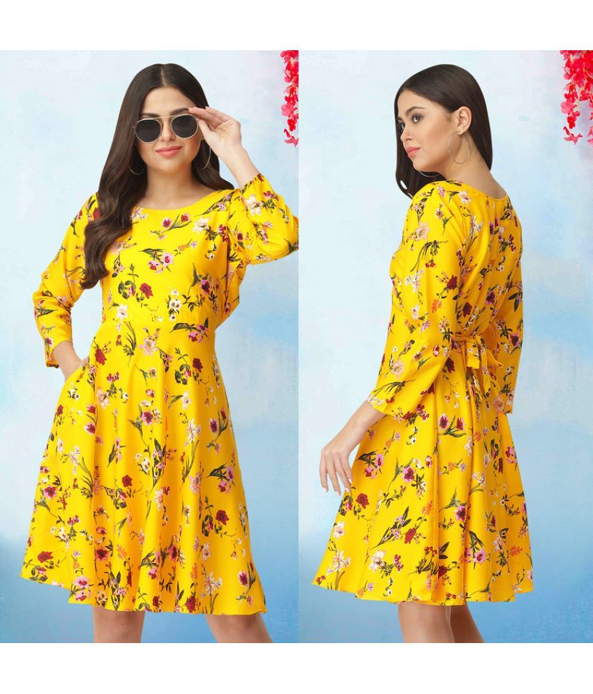     			MISS AYSE Crepe Printed Above Knee Women's Fit & Flare Dress - Yellow ( Pack of 1 )