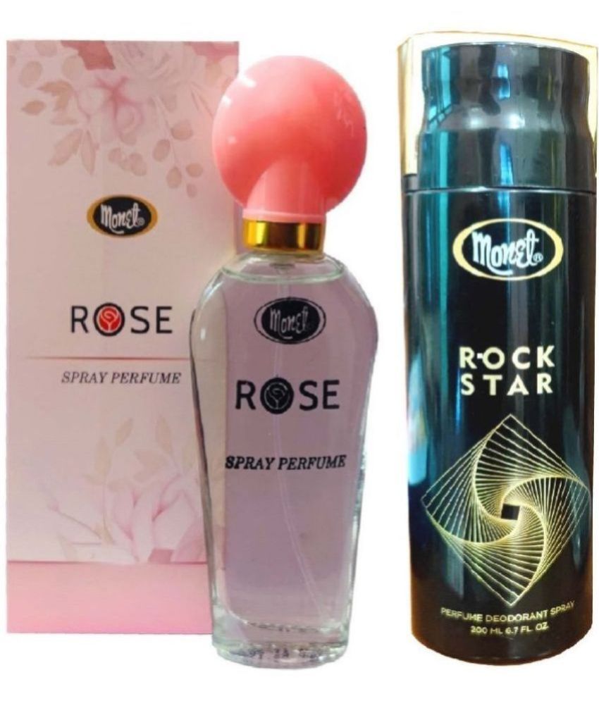     			Monet 1 ROSE PERFUME,1 ROCKSTAR DEODORANT Deodorant Spray & Perfume for Men,Women 230 ml ( Pack of 2 )