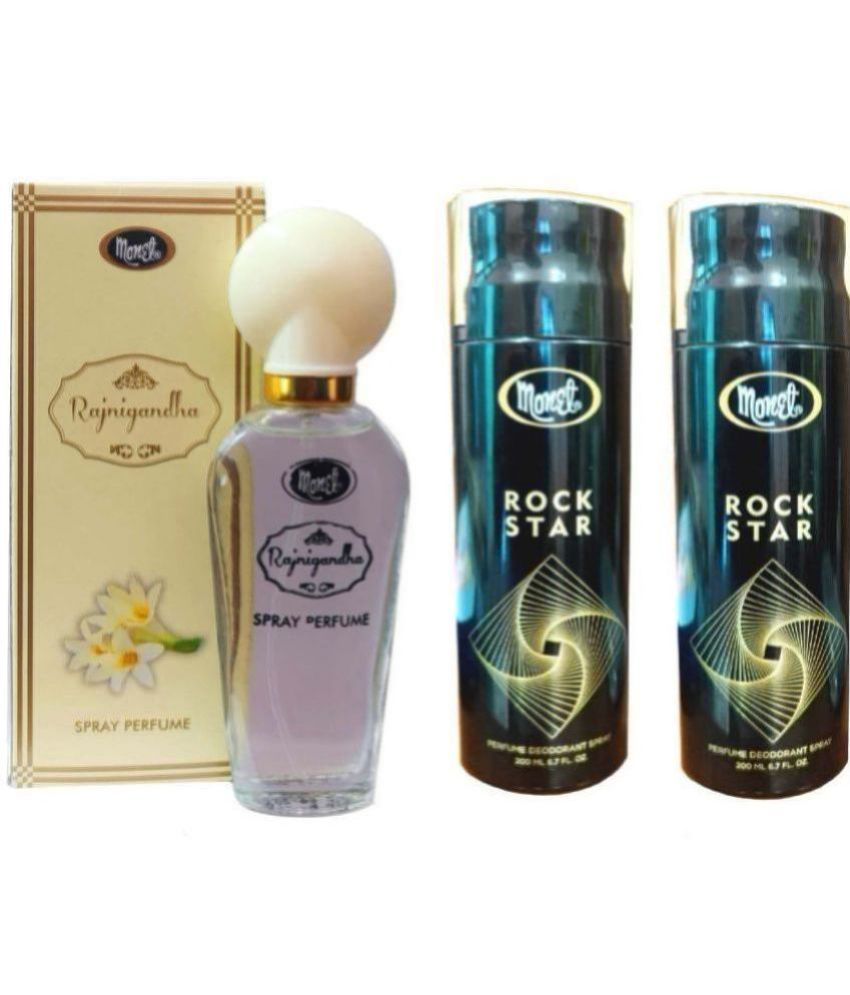     			Monet RAJNIGANDHA & 2 ROCK STAR DEO Deodorant Spray & Perfume for Men,Women 430 ml ( Pack of 3 )