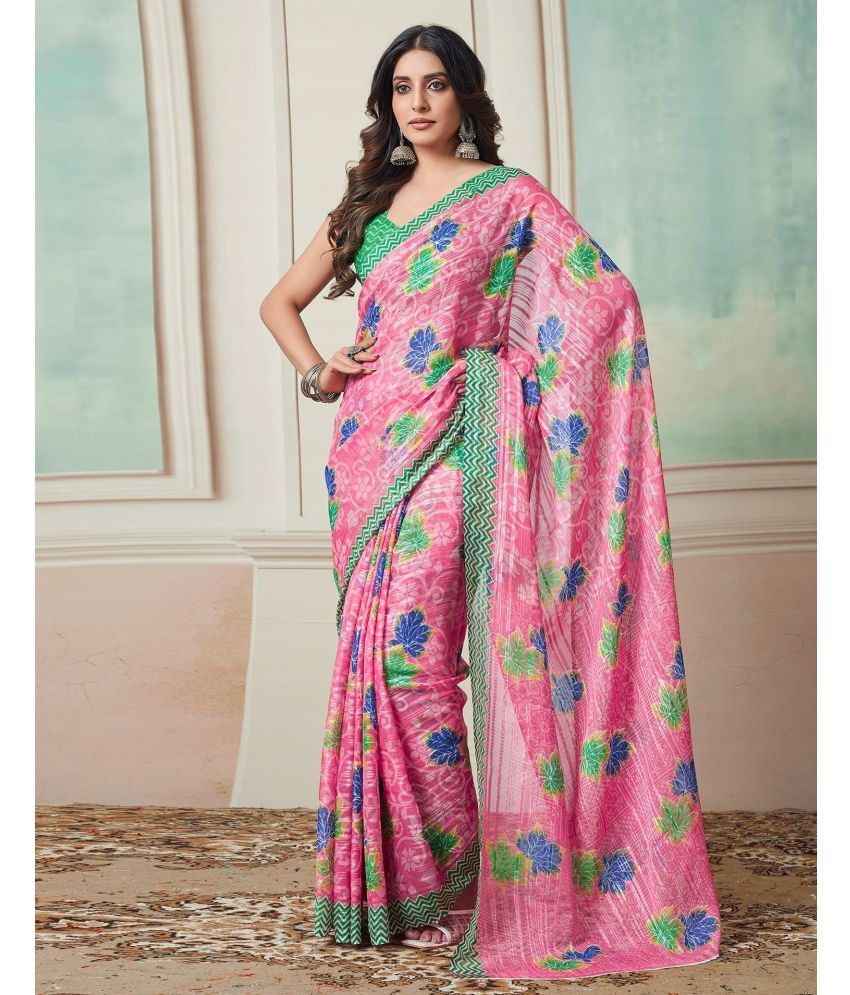     			Nandini Creation Georgette Solid Saree With Blouse Piece - Pink ( Pack of 1 )