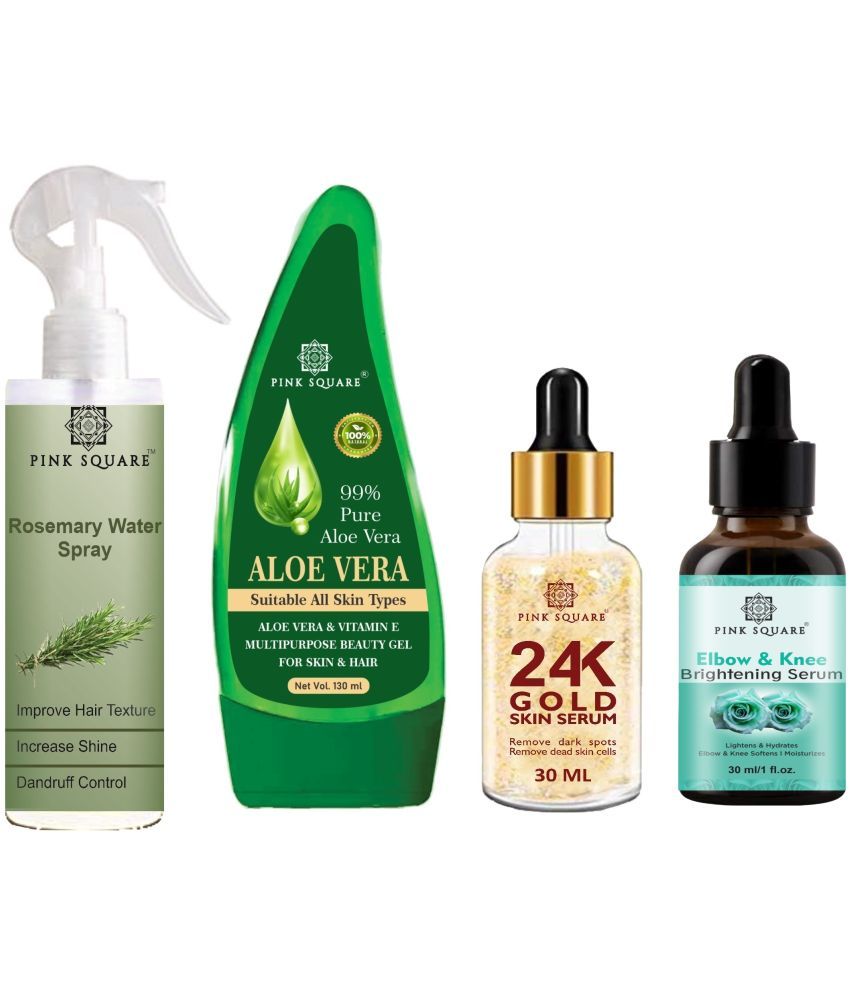     			Rosemary Water Hair Spray 100ml, Multipurpose Aloe vera Gel 130ml, 24K Gold Serum 30ml & Elbow and Knee Whitening Serum 30ml Combo 4