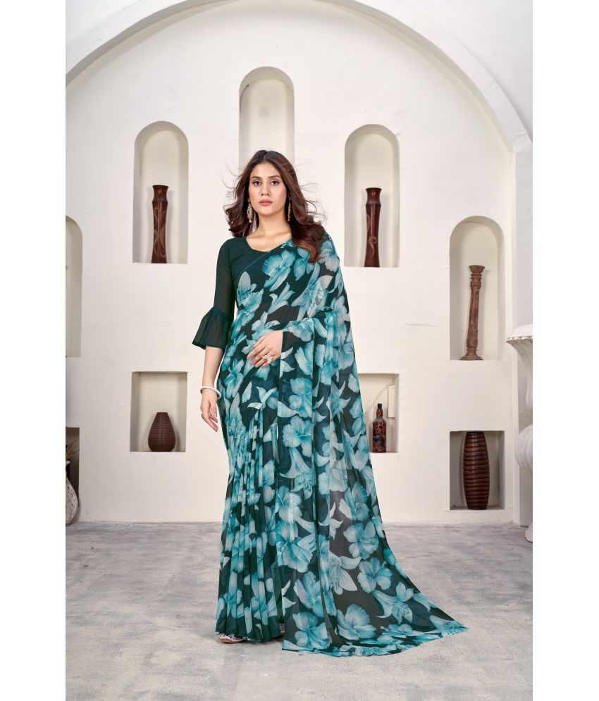     			Varni Fabrics Georgette Printed Saree With Blouse Piece - Turquoise ( Pack of 1 )