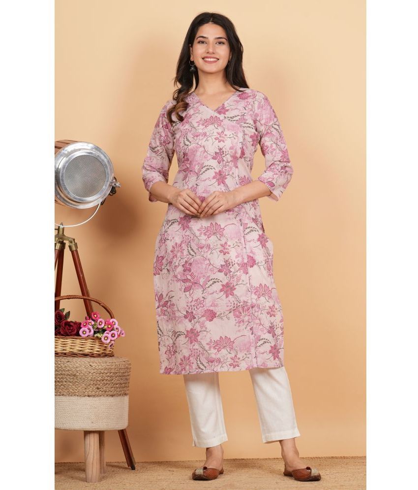     			Vbuyz Cotton Printed Straight Women's Kurti - Pink ( Pack of 1 )