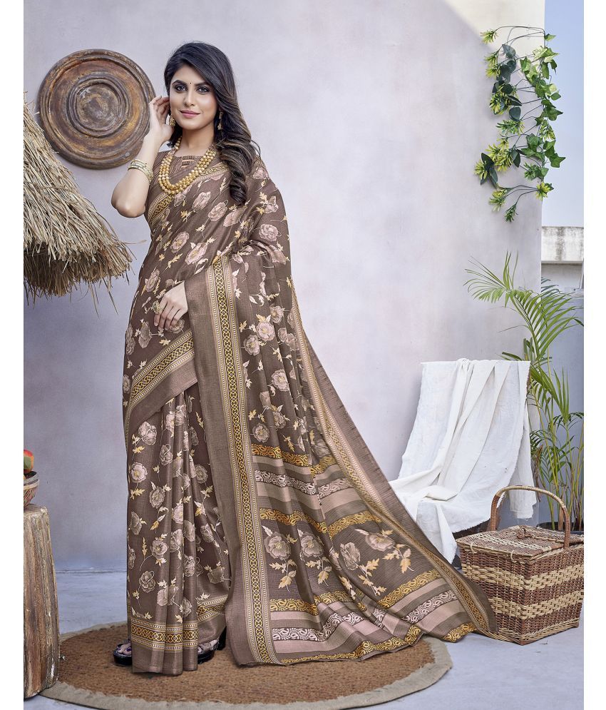     			Yashika Art Silk Printed Saree With Blouse Piece - BROWN ( Pack of 1 )