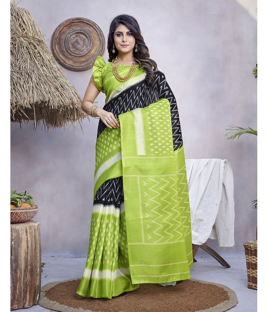     			Yashika Art Silk Printed Saree With Blouse Piece - Olive ( Pack of 1 )