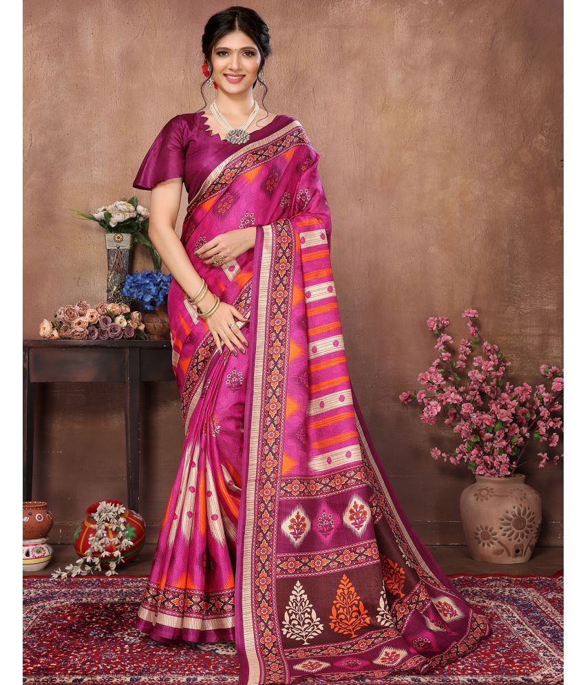     			Yashika Art Silk Printed Saree With Blouse Piece - PINK ( Pack of 1 )