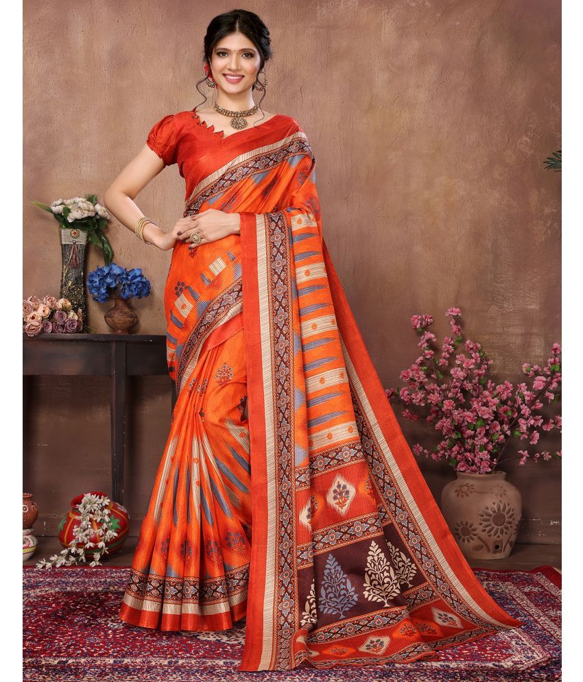     			Yashika Art Silk Printed Saree With Blouse Piece - ORANGE ( Pack of 1 )