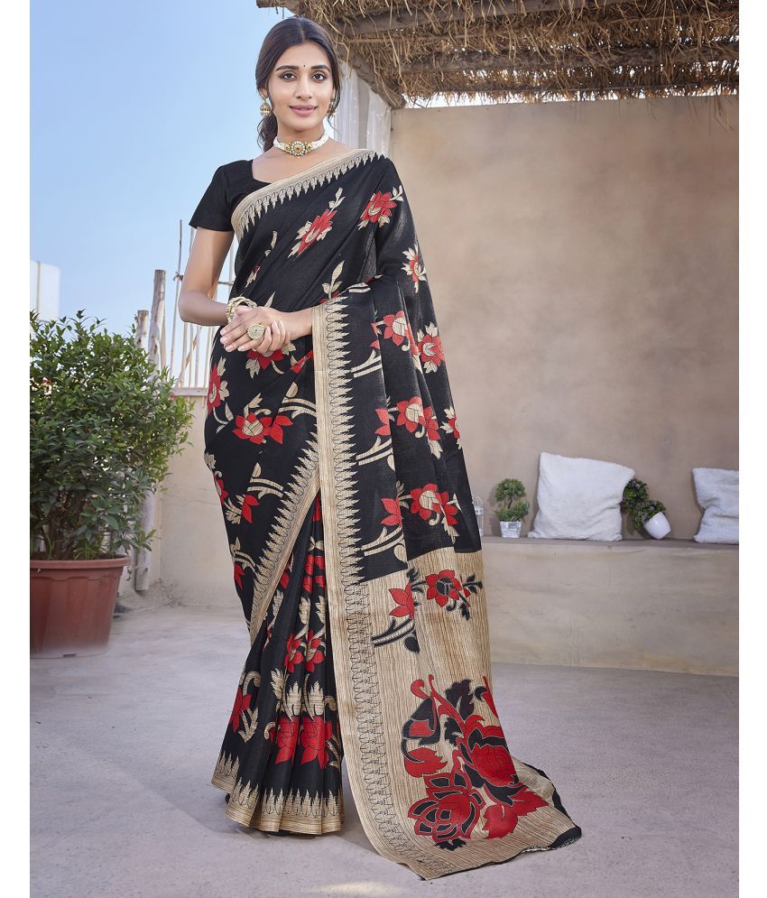     			Yashika Art Silk Printed Saree With Blouse Piece - BLACK ( Pack of 1 )