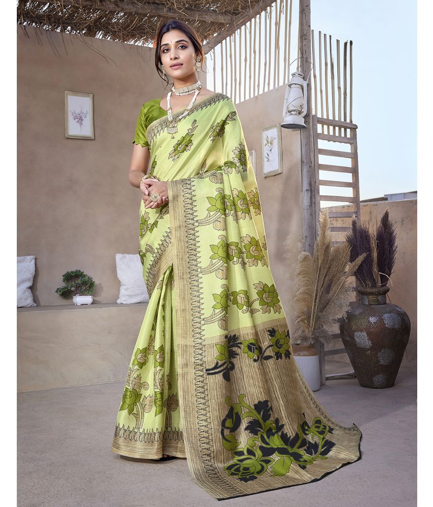     			Yashika Art Silk Printed Saree With Blouse Piece - Light Green ( Pack of 1 )