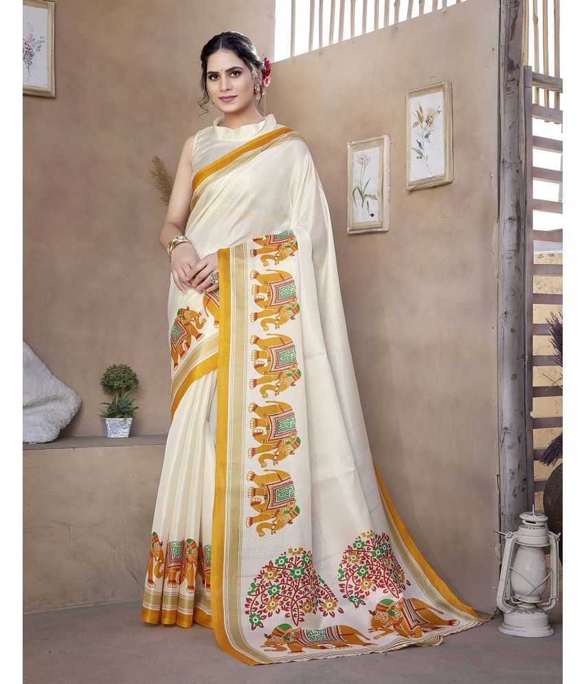     			Yashika Art Silk Printed Saree With Blouse Piece - YELLOW ( Pack of 1 )