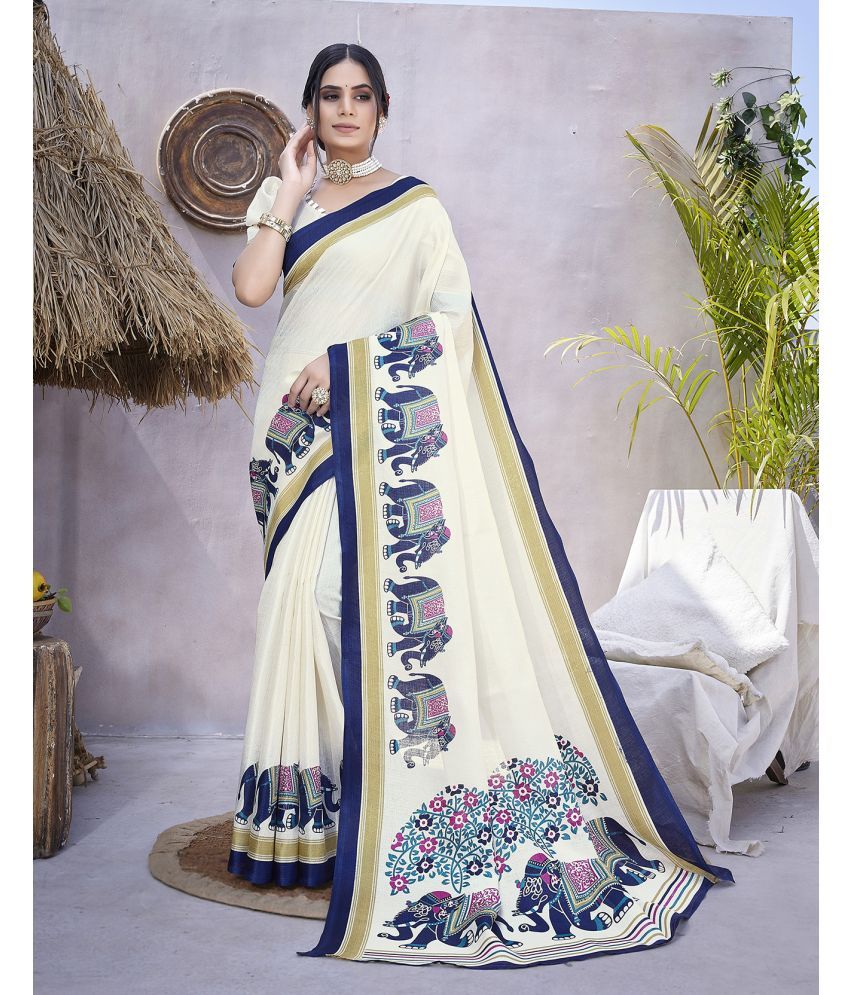     			Yashika Art Silk Printed Saree With Blouse Piece - Navy Blue ( Pack of 1 )