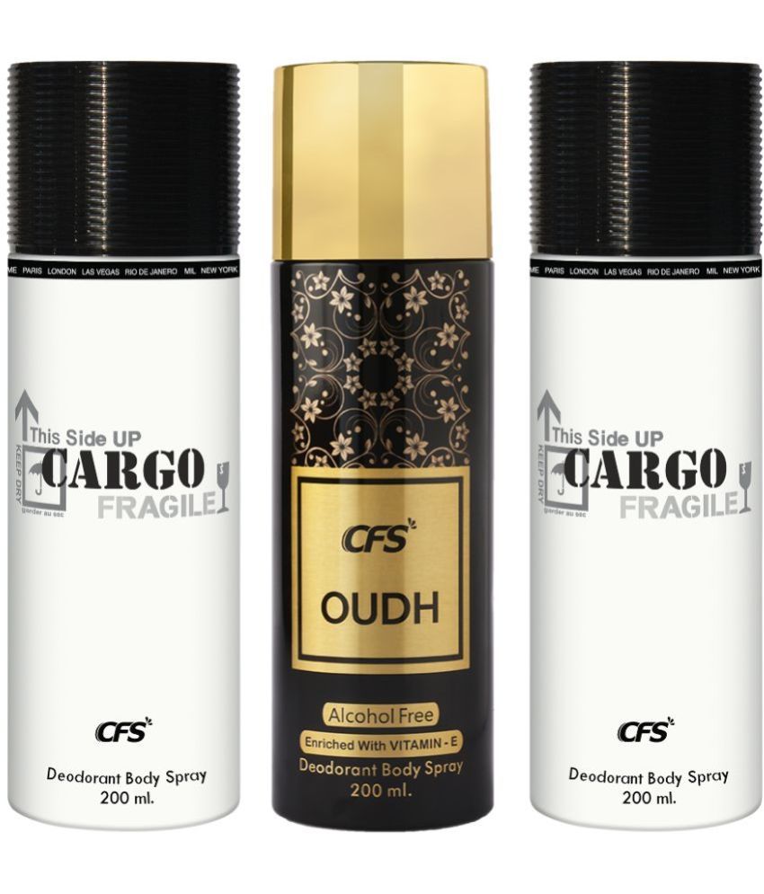     			CFS  Cargo White, Cargo White & Oudh Black Body Spray for Unisex 600 ml ( Pack of 3 )