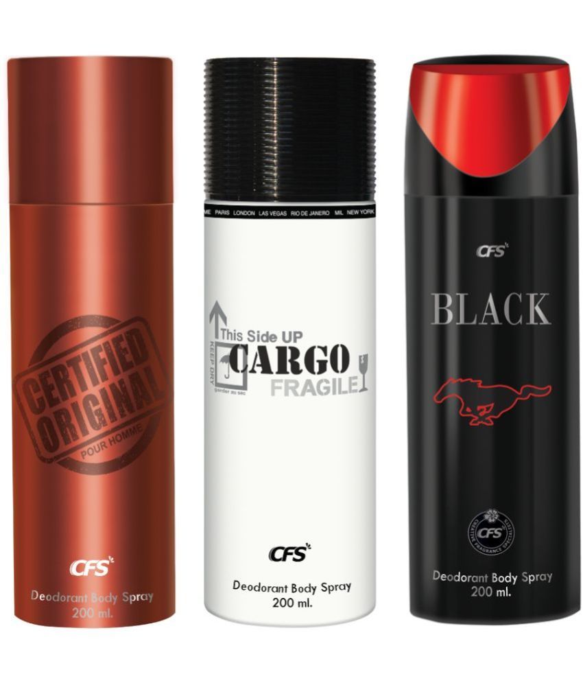     			CFS  Cargo White, Certified Brown & Black Body Spray for Unisex 600 ml ( Pack of 3 )