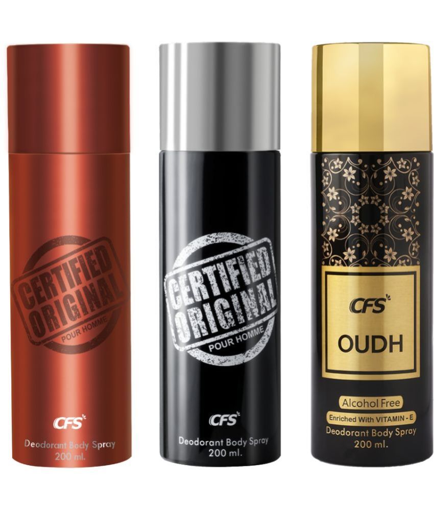     			CFS  Ctfd Black, Ctfd Brown & Oudh Black Deodorant Spray for Unisex 600 ml ( Pack of 3 )