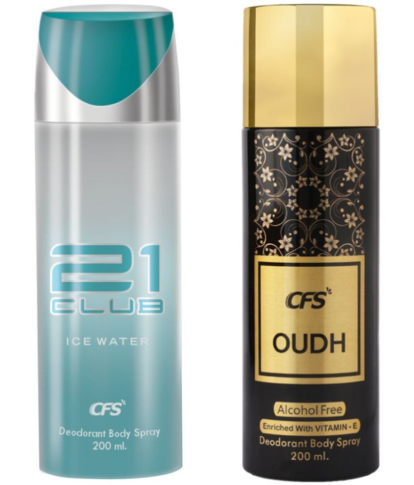     			CFS  Ice Water & Oudh Black  Deodorant Spray for Unisex 400 ml ( Pack of 2 )