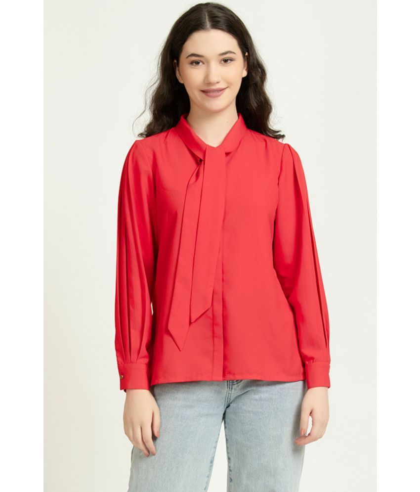     			June 9 Clothing Red Chiffon Women's Shirt Style Top ( Pack of 1 )