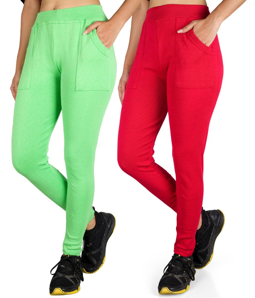     			KARARO JEGGINGS - Cotton Blend Skinny Fit Fluorescent Green Women's Jeggings ( Pack of 2 )