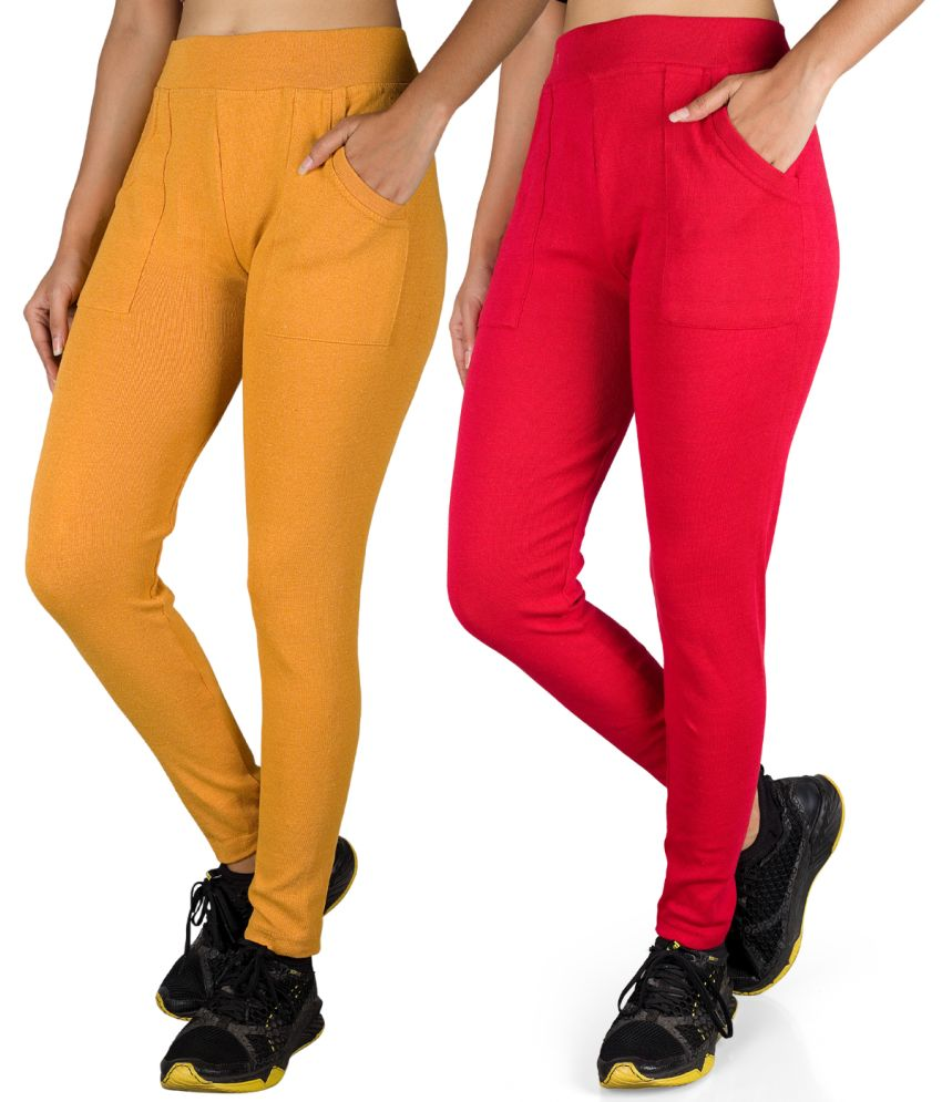     			KARARO JEGGINGS - Cotton Blend Skinny Fit Yellow Women's Jeggings ( Pack of 2 )