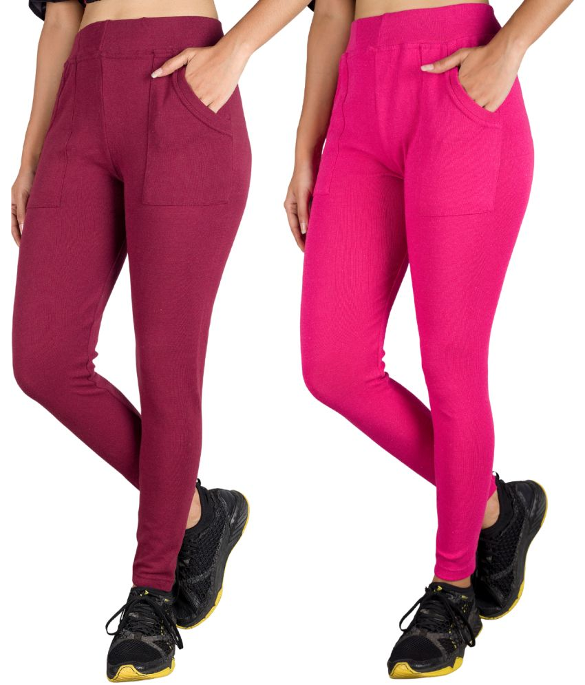     			KARARO JEGGINGS - Cotton Blend Skinny Fit Maroon Women's Jeggings ( Pack of 2 )