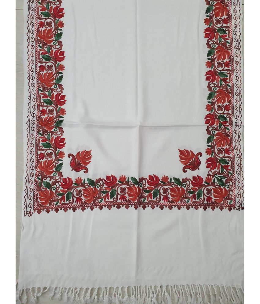     			KcWoolCare White Embroidered Shawl - ( Pack of 1 )