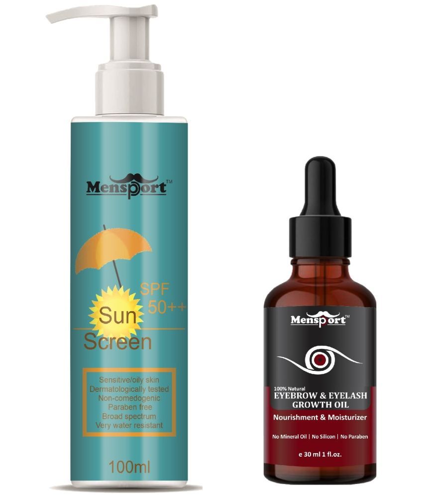     			Mensport Broad Spectrum SPF 50++ Sunscreen 100ML & Eyebrow and Eyelash Growth Oil 30ML - Combo of 2 Items