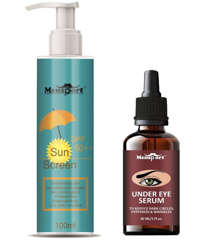     			Mensport Broad Spectrum SPF 50++ Sunscreen 100ML & Under Eye Serum for Dark Circle 30ML - Combo of 2 Items