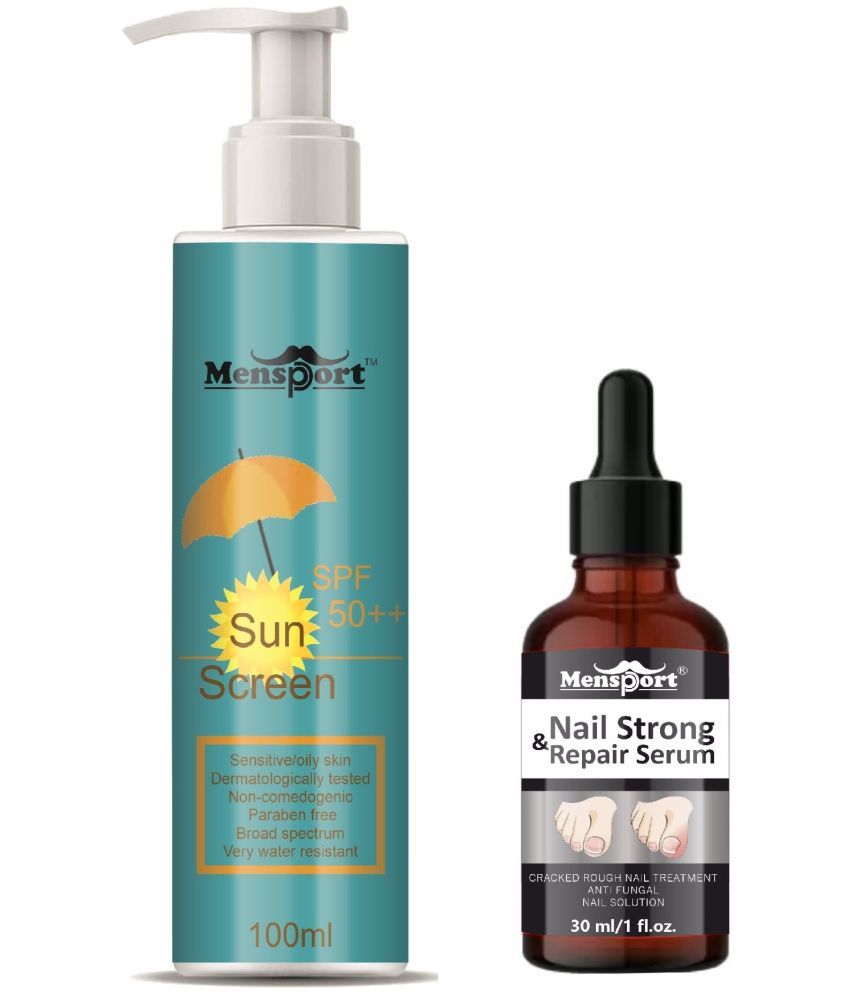     			Mensport Broad Spectrum SPF 50++ Sunscreen 100ML & Nail Strong and Repair Serum 30ML - Combo of 2 Items