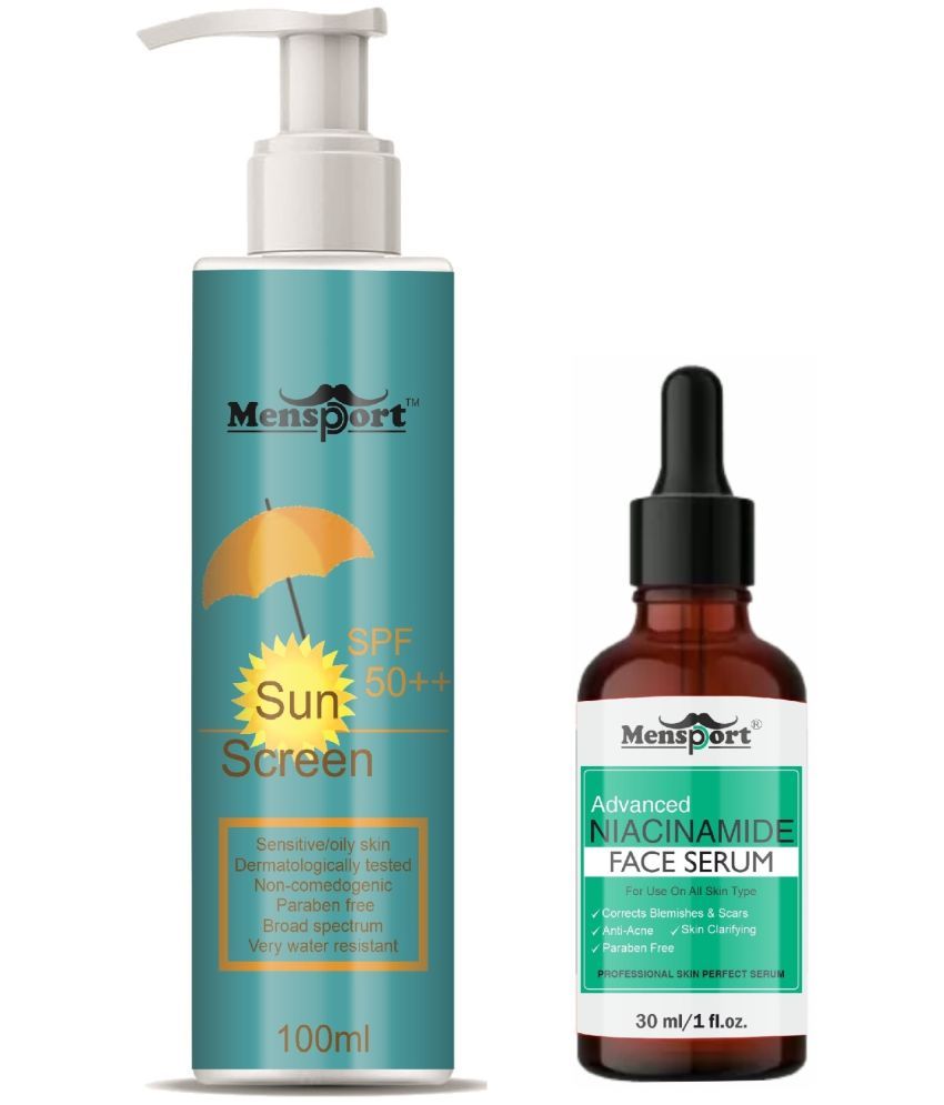     			Mensport Broad Spectrum SPF 50++ Sunscreen 100ML & Niacinamide Anti Acne Face Serum 30ML - Combo of 2 Items