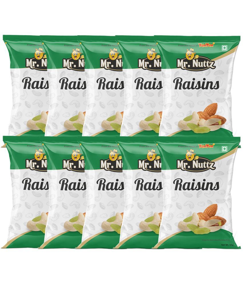     			Mr.Nuttz Premium Green Raisins (Kishmish) Pack of 10x50g Seedless Dry Fruits - Raisins (10 x 50 g)