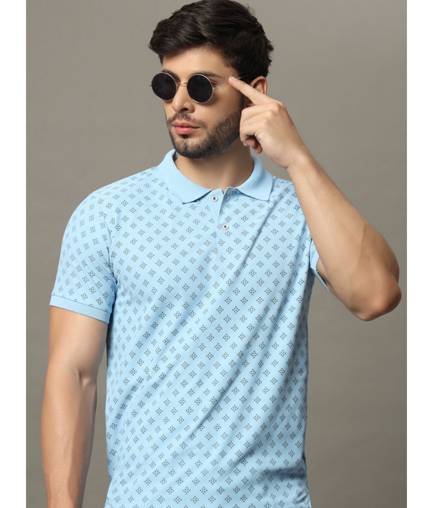     			Riss Cotton Blend Regular Fit Printed Half Sleeves Men's Polo T Shirt - Aqua ( Pack of 1 )