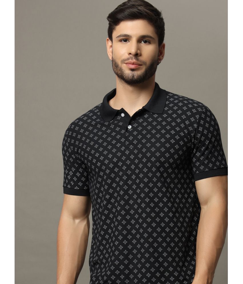     			Riss Cotton Blend Regular Fit Printed Half Sleeves Men's Polo T Shirt - Black ( Pack of 1 )