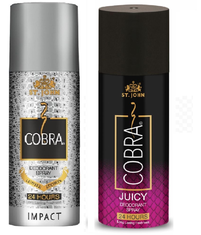     			ST.JOHN Cobra Impact & Juicy Long Lasting Deodorant Spray for Men 150ml- Pack of 2