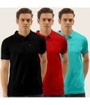 TAB91 Cotton Blend Slim Fit Solid Half Sleeves Men's Polo T Shirt - Red ( Pack of 3 )