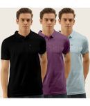 TAB91 Pack of 3 Cotton Blend Slim Fit Solid Half Sleeves Men's Polo T Shirt ( Purple )