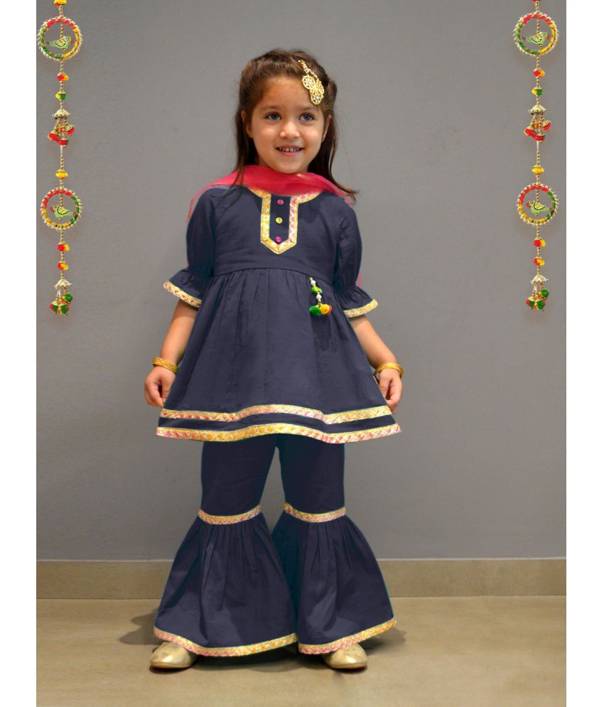     			A.T.U.N. Pack of 1 Girls Linen Kurti With Pajama ( Navy Blue )