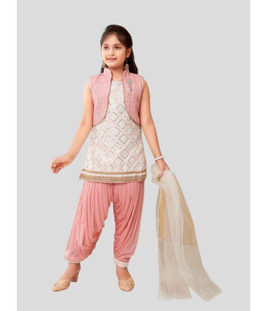     			Aarika Peach Silk Girls Patiala Kurta Set ( Pack of 1 )