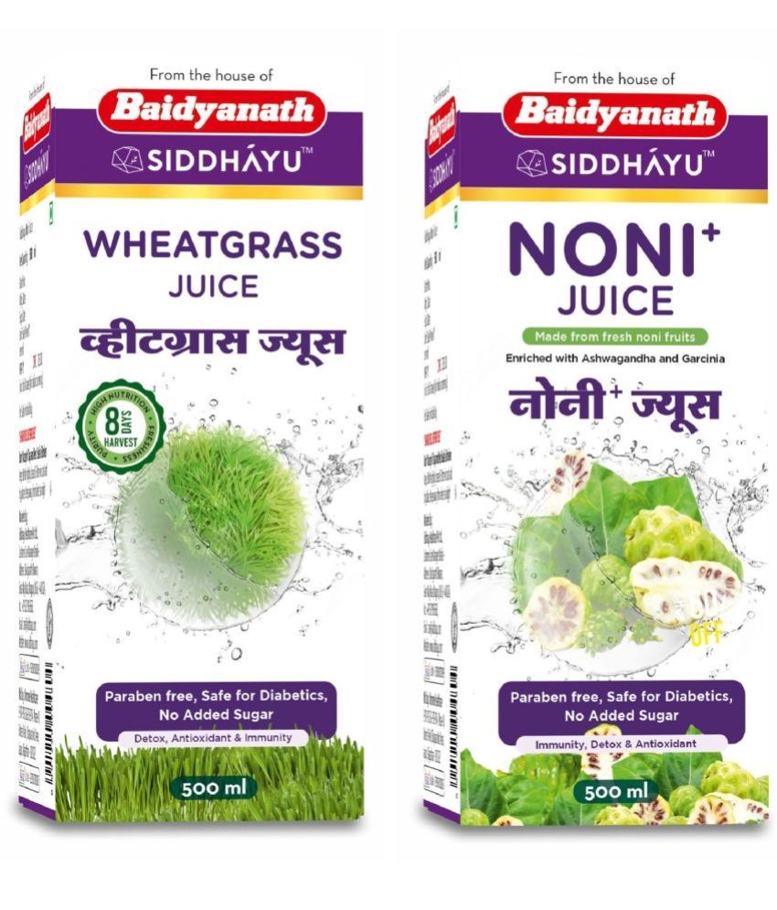     			Baidyanath Noni + Wheatgrass Juice (500ML)  | Fresh Noni Fruits | Enriched with Ashwagandha and Garcinia | Detox, Antioxidant & Immunity Booster