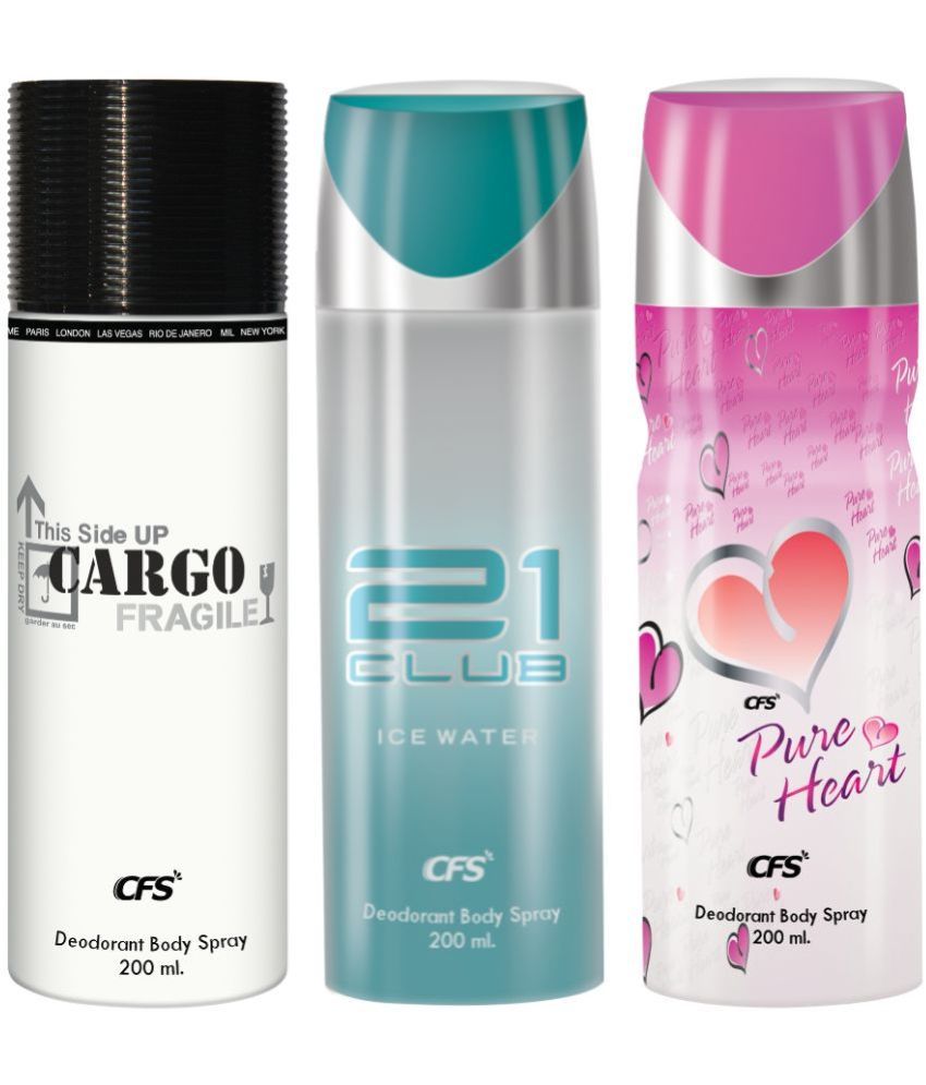     			CFS  Ice Water, Cargo White & PureHeartPink Deodorant Spray for Unisex 600 ml ( Pack of 3 )